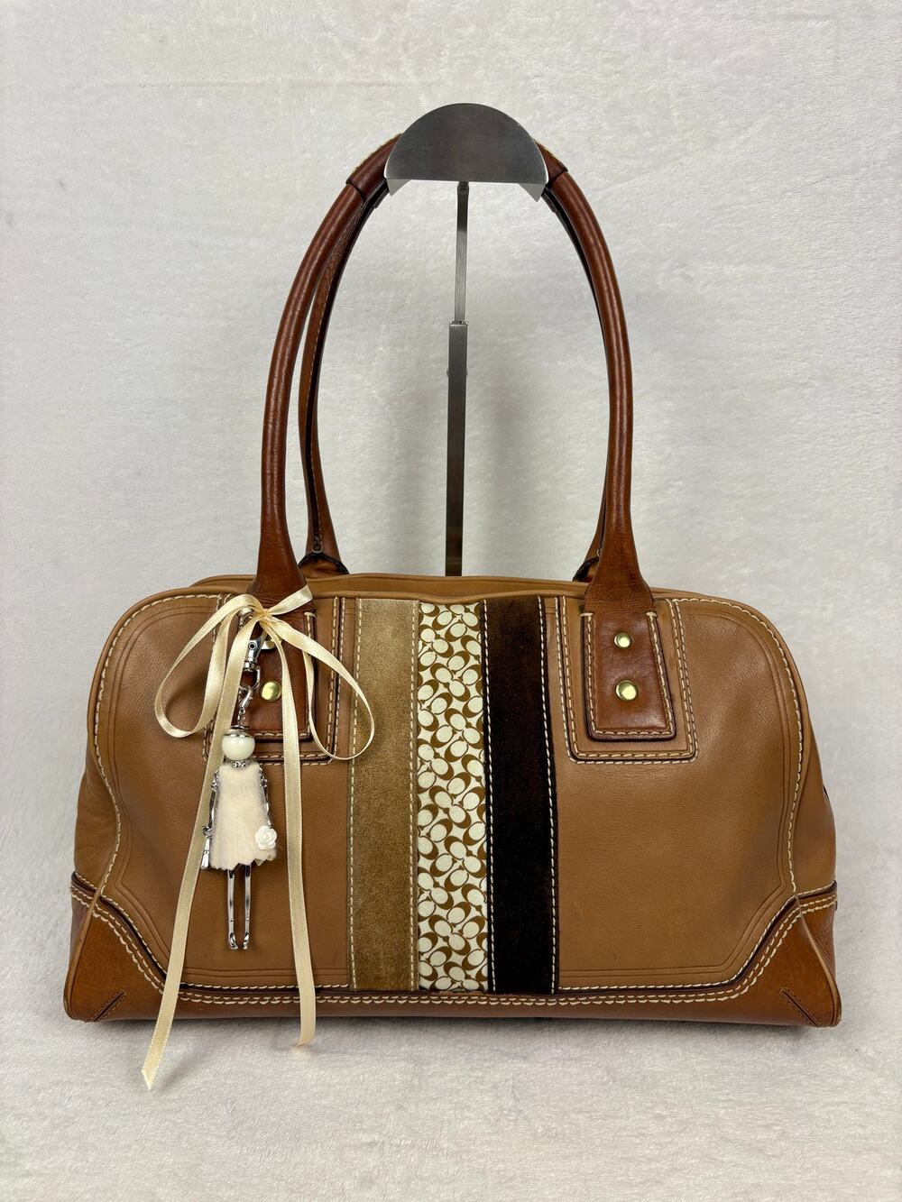 Coach Hamptons Signature Logo Stripe Satchel with Charm
